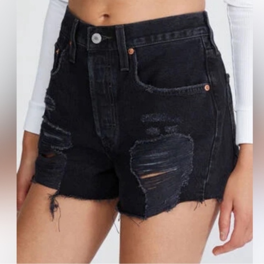 Levi’s Distressed Black Denim Shorts